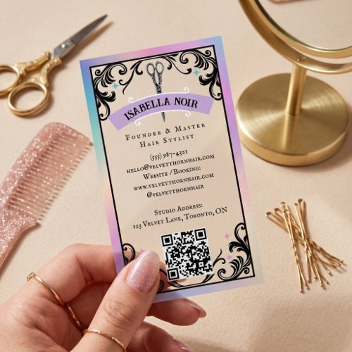 Iridescent holographic Hair Stylist Beauty Salon Clear Business Cards