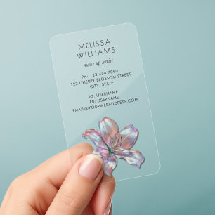 Iridescent Holographic Lily Clear Business Cards