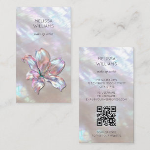 Iridescent Holographic Lily Qr Code Business Card