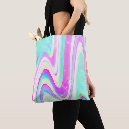 Iridescent Holographic Liquid Swirl Tote Bag