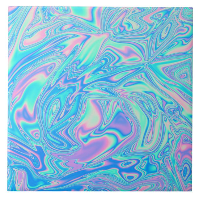 Iridescent Holographic Liquid Waves Ceramic Tile (Front)