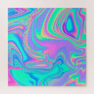 Iridescent Holographic: Neon Marbled Texture Jigsaw Puzzle