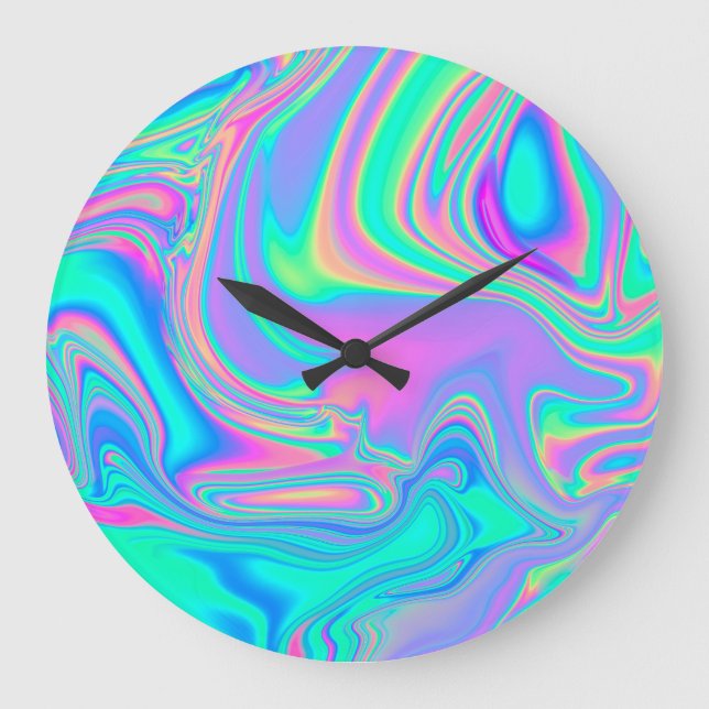 Iridescent Holographic: Neon Marbled Texture Large Clock (Front)