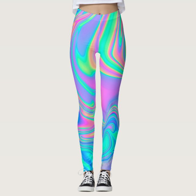 Iridescent Holographic: Neon Marbled Texture Leggings (Front)