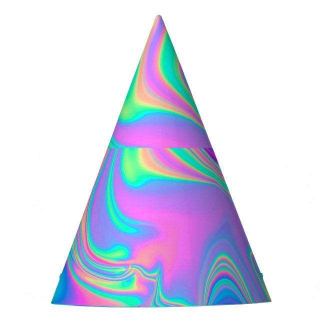 Iridescent Holographic: Neon Marbled Texture Party Hat (Front)
