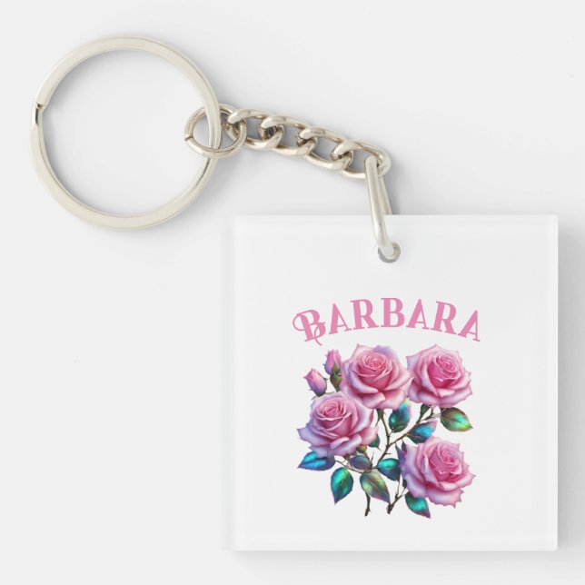 Iridescent Holographic Roses On Stems Keychain (Front)