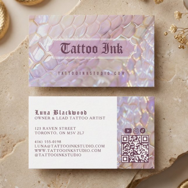 Iridescent Holographic Snake Scale Gothic Tattoo Business Card (Iridescent Holographic Snake Scale Gothic Tattoo Business Card)