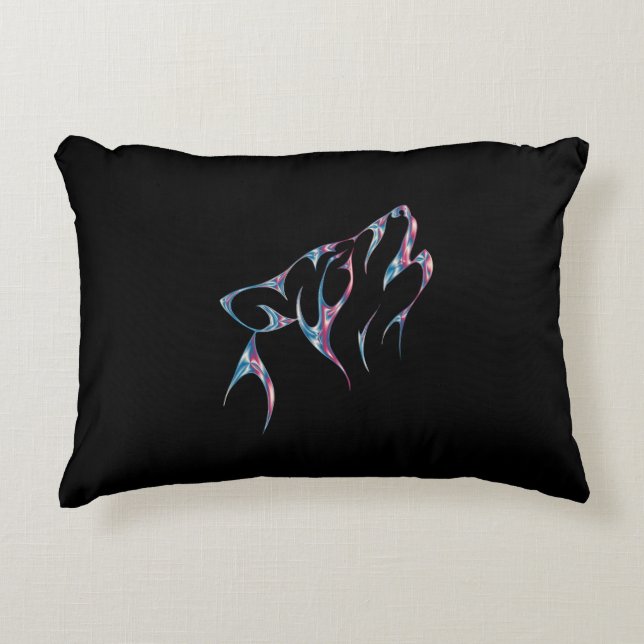 Iridescent Howling Wolf Spirit Animal Accent Pillow (Front)