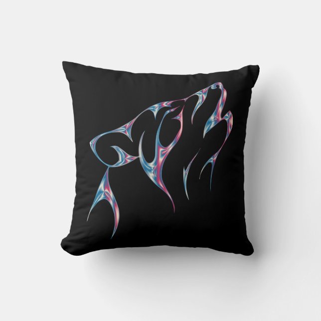 Iridescent Howling Wolf Spirit Animal Throw Pillow (Front)
