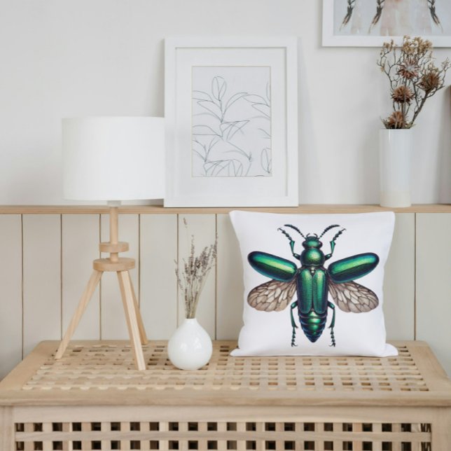 Iridescent Jewel Beetle Nature Inspired Art  Throw Pillow (Creator Uploaded)