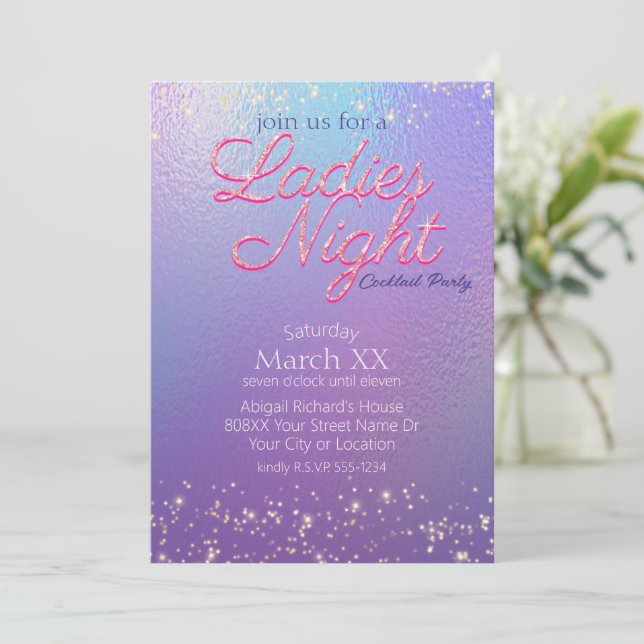 Iridescent Ladies Night Cocktail Party Invitation (Standing Front)