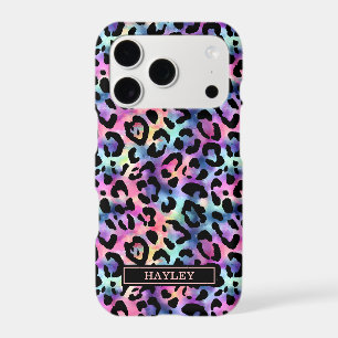 Iridescent Leopard Print Monogrammed iPhone 17 Pro Case