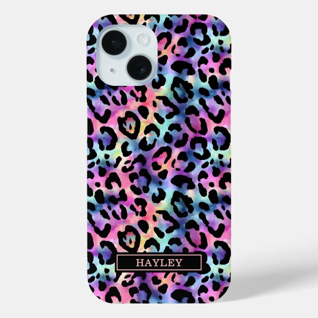 Iridescent Leopard Print Monogrammed Case-Mate iPhone Case (Back)