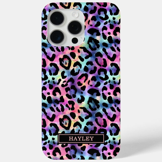 Iridescent Leopard Print Monogrammed Case-Mate iPhone Case (Back)