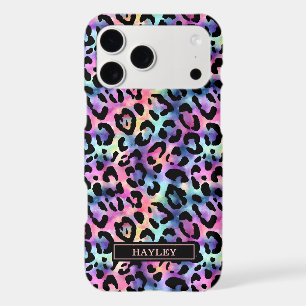 Iridescent Leopard Print Monogrammed iPhone 17 Pro Max Case