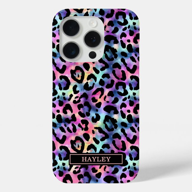 Iridescent Leopard Print Monogrammed Case-Mate iPhone Case (Back)