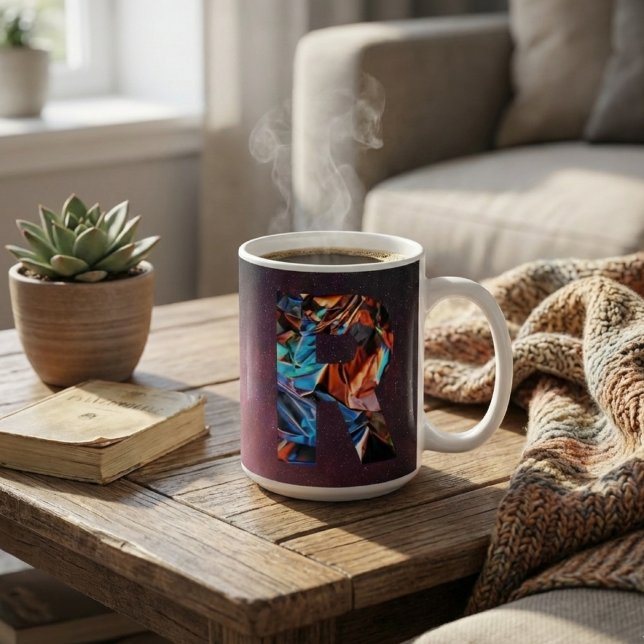 Iridescent Letter R Monogram: Holographic Cosmic Coffee Mug (Creator Uploaded)