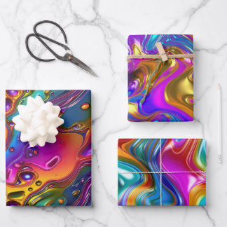 Iridescent Liquid Chrome Effect Design Wrapping Paper Sheets