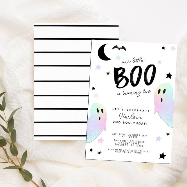 Iridescent Little Boo Ghost Halloween Birthday  Invitation (Creator Uploaded)