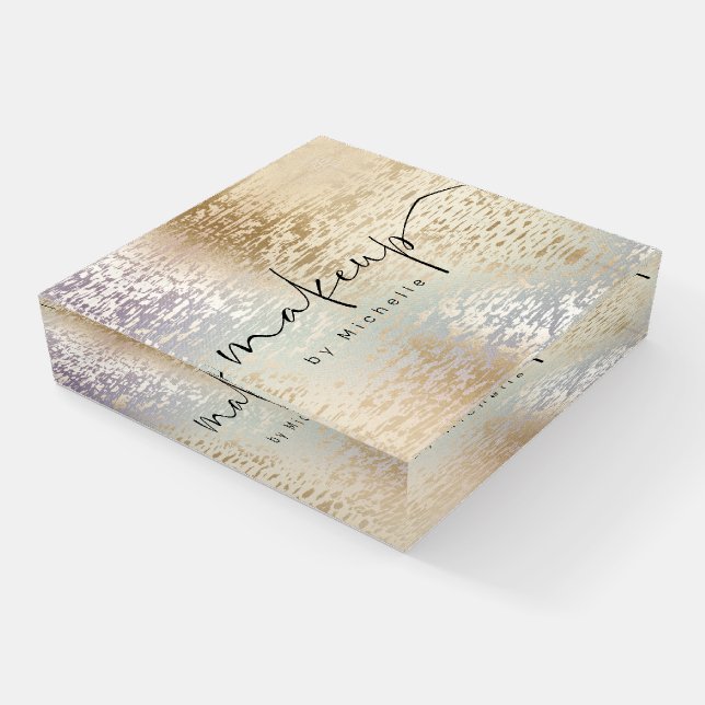 Iridescent Luxurious Makeup Artist Monogram Paperweight (Angled)