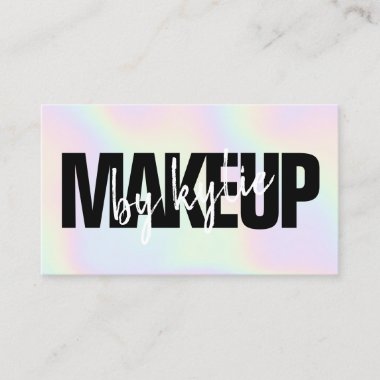 Iridescent makeup artist bold signature script business card