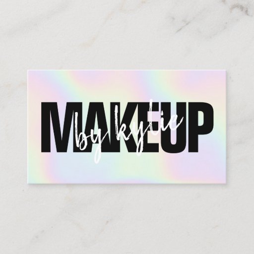 Customizable Iridescent makeup artist bold signature script business card