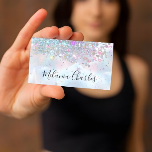 Iridescent Makeup Artist Holographic Glitter Chic Business Card