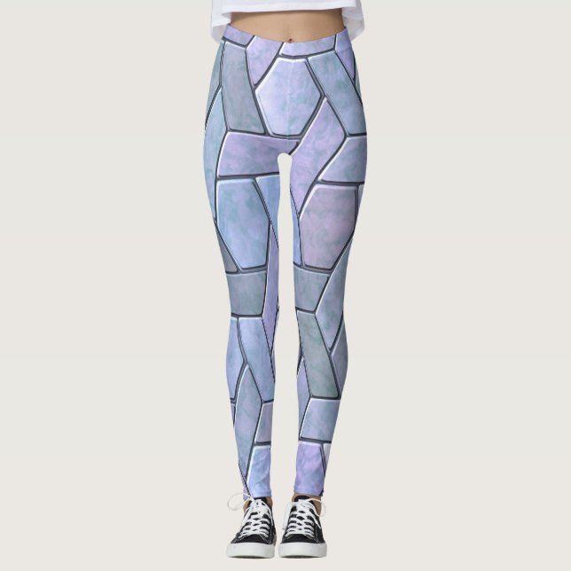 Iridescent Marble Abstract Blue Purple Green Gray Leggings (Front)