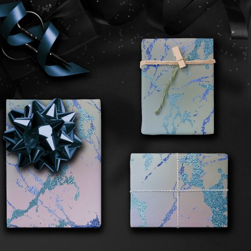 Iridescent Marble  Holographic Dusty Blue Pink Wrapping Paper Sheets