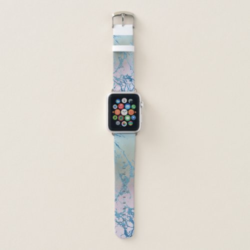 Iridescent Marble  Trendy Faux Holo Blue Pink Apple Watch Band