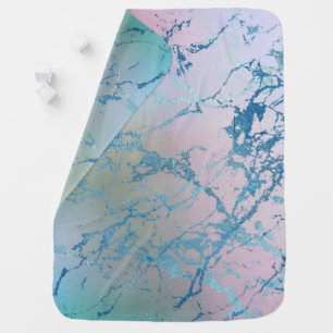 Iridescent Marble Trendy Faux Holo Blue Pink Baby Blanket