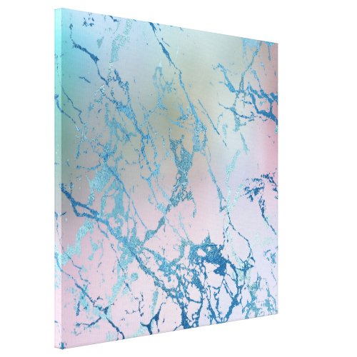 Iridescent Marble  Trendy Faux Holo Blue Pink Canvas Print