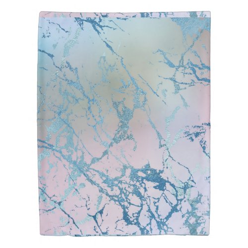 Iridescent Marble  Trendy Faux Holo Blue Pink Duvet Cover