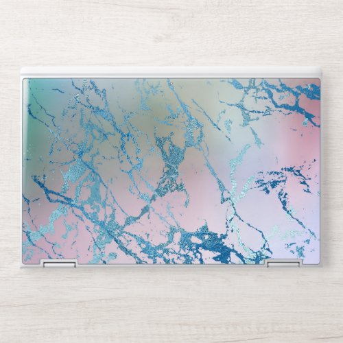 Iridescent Marble  Trendy Faux Holo Blue Pink HP Laptop Skin