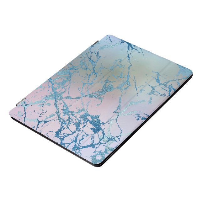 Iridescent Marble | Trendy Faux Holo Blue Pink iPad Pro Cover (Side)