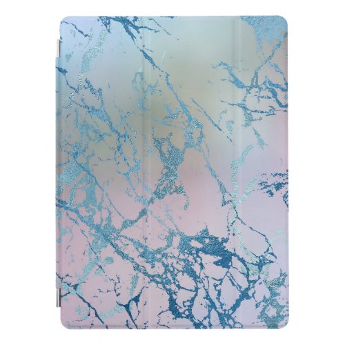 Iridescent Marble  Trendy Faux Holo Blue Pink iPad Pro Cover