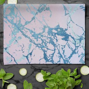 Iridescent Marble   Trendy Faux Holo Blue Pink Kitchen Towel