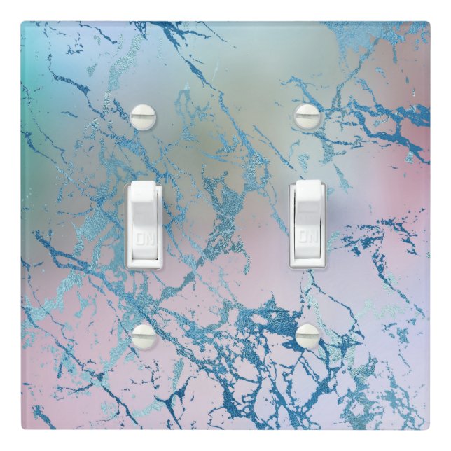 Iridescent Marble | Trendy Faux Holo Blue Pink Light Switch Cover (In Situ)