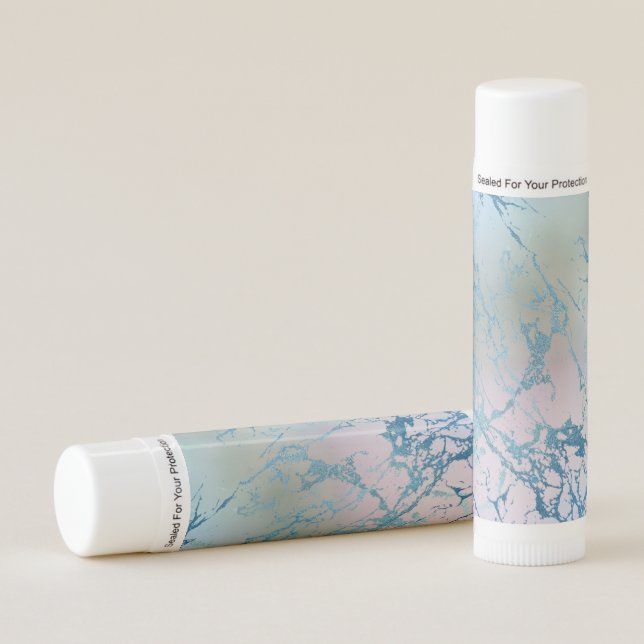 Iridescent Marble | Trendy Faux Holo Blue Pink Lip Balm (Front)