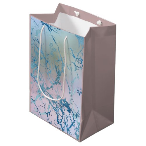 Iridescent Marble  Trendy Faux Holo Blue Pink Medium Gift Bag