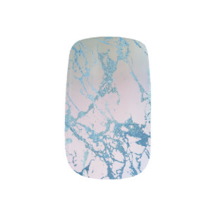 Iridescent Marble Trendy Faux Holo Blue Pink Minx Nail Art