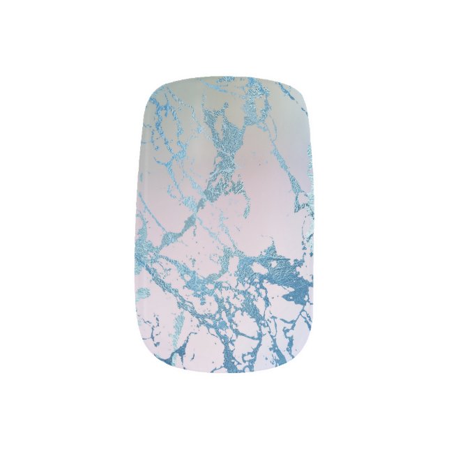 Iridescent Marble | Trendy Faux Holo Blue Pink Minx Nail Art (Right Thumb)
