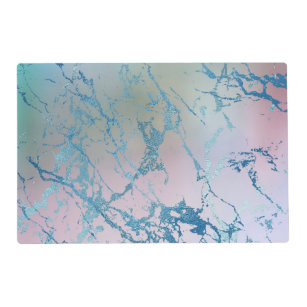 Iridescent Marble   Trendy Faux Holo Blue Pink Placemat
