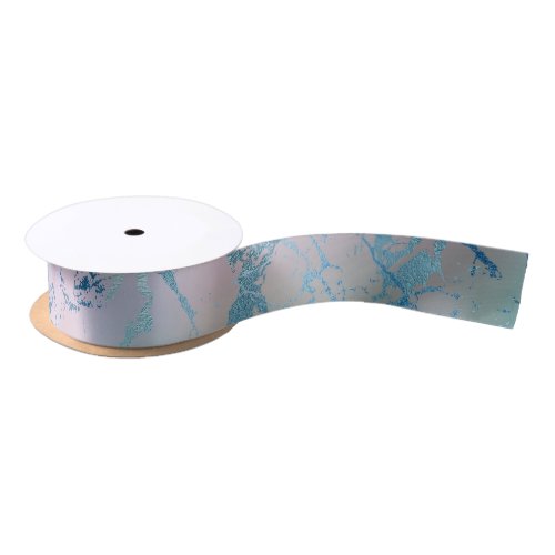 Iridescent Marble  Trendy Faux Holo Blue Pink Satin Ribbon