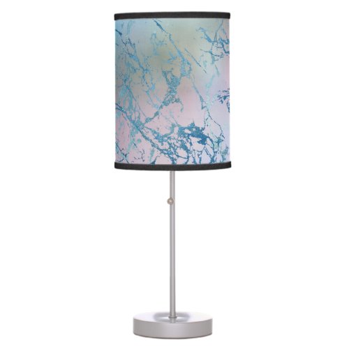 Iridescent Marble  Trendy Faux Holo Blue Pink Table Lamp