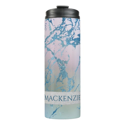 Iridescent Marble  Trendy Faux Holo Blue Pink Thermal Tumbler