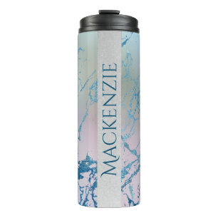 Iridescent Marble   Trendy Faux Holo Blue Pink Thermal Tumbler