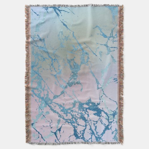 Iridescent Marble  Trendy Faux Holo Blue Pink Throw Blanket
