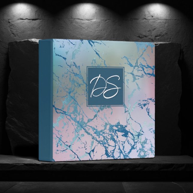 Iridescent Marble | Trendy Faux Holo Monogram 3 Ring Binder (Creator Uploaded)