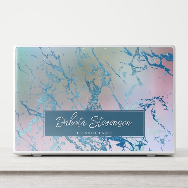 Iridescent Marble | Trendy Faux Holo Monogram HP Laptop Skin (Front)